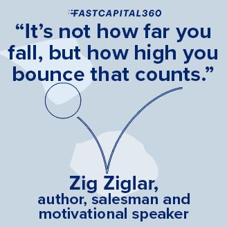 “It’s not how far you fall but how high you bounce that counts” is a quote that will inspire your small business team.
