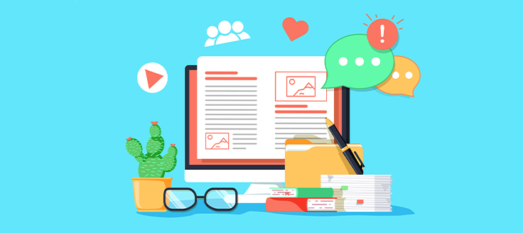 A portion of an e-book is on a desktop screen in this concept illustration.