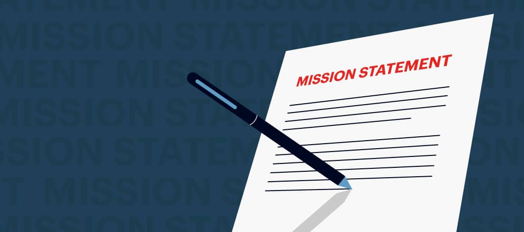 A pen scrawls across a piece of parchment labeled “Mission Statement.”