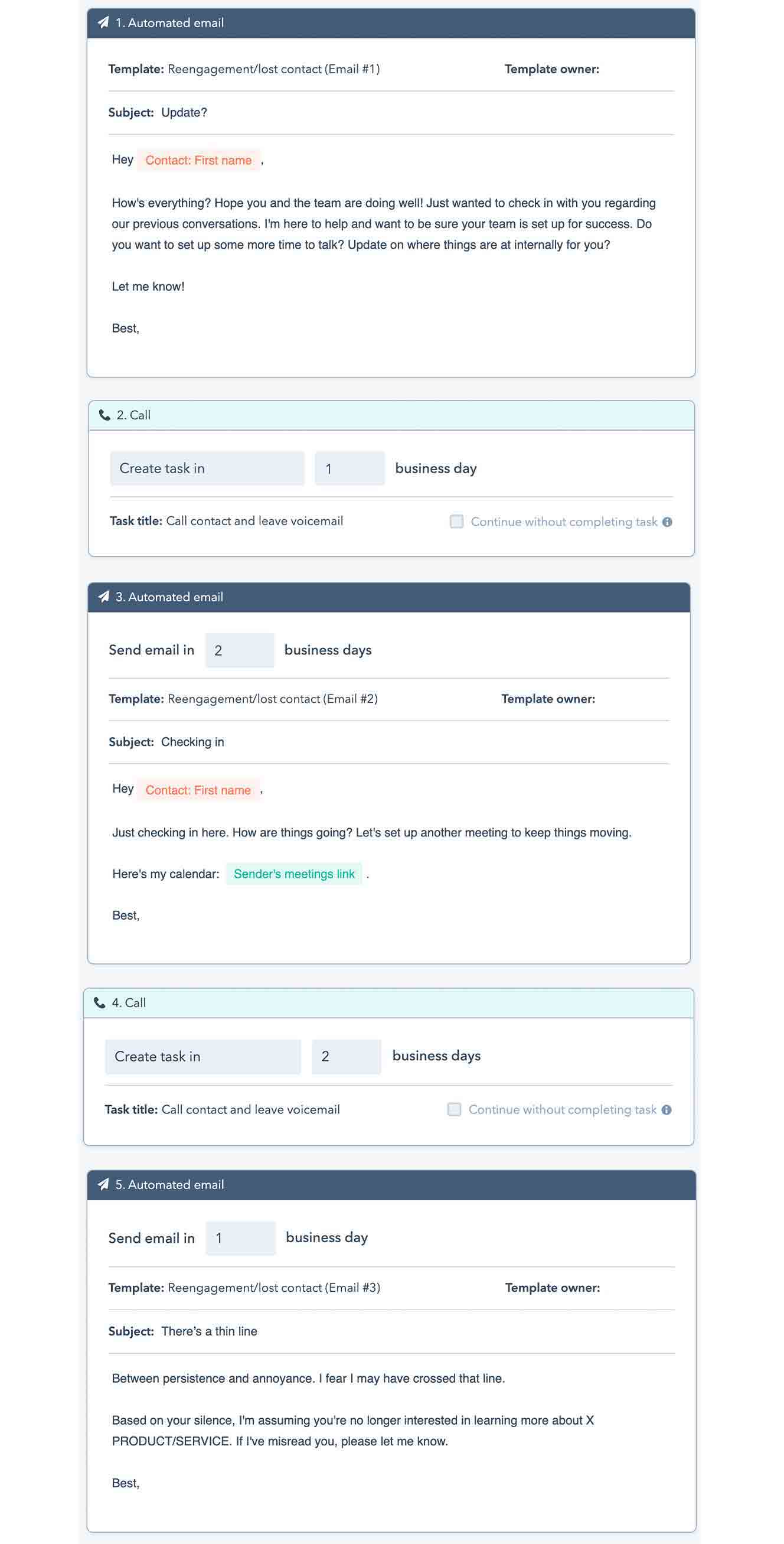 Hubspot drip campaign template to drive re-engagement.