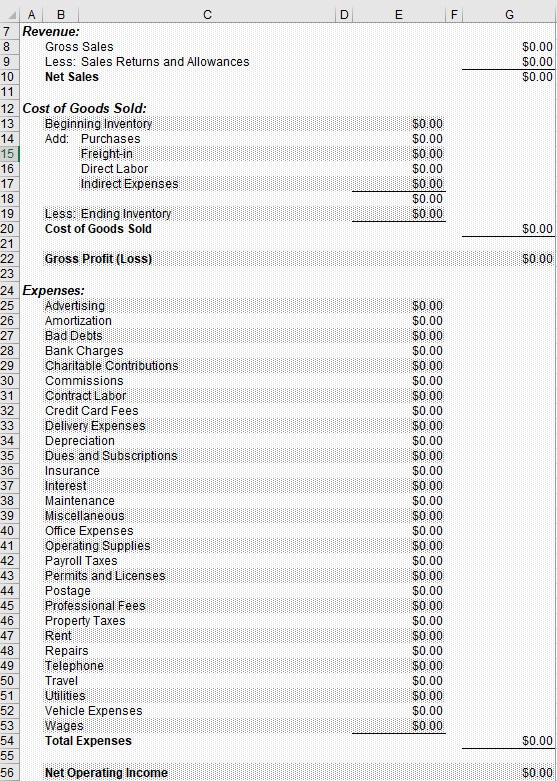 Excel income statement statement