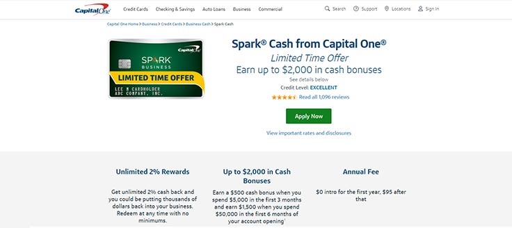 The Capital One Spark Cash for Business has an annual fee of after your first year (the fee is waived for the first year).