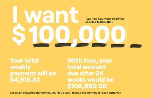 Source: Fundbox screenshot. Fundbox's online calculator will show how much you'll have to pay on a weekly basis.