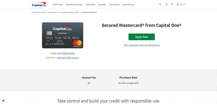 If you’re looking for a credit card with a 0% annual fee and only requires a security deposit, consider Capital One’s Secured Mastercard.