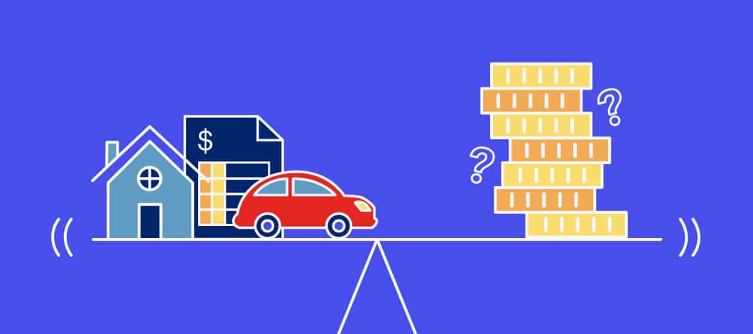 Car, house and bill balancing with bricks