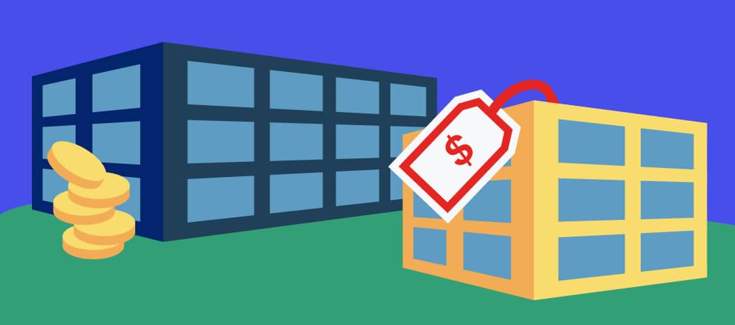 Store with price tag and bigger store behind it