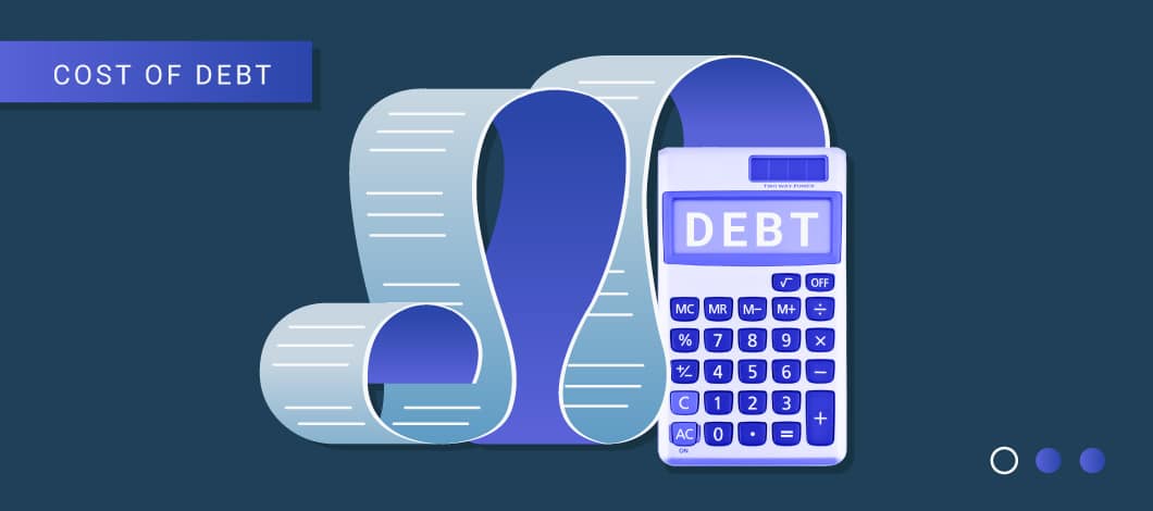 Calculator with adding machine paper coming out of the top and the words Cost of Debt