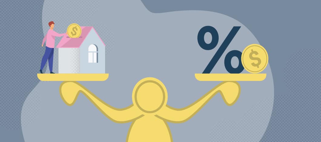 Person putting coin in house vs percentage scale