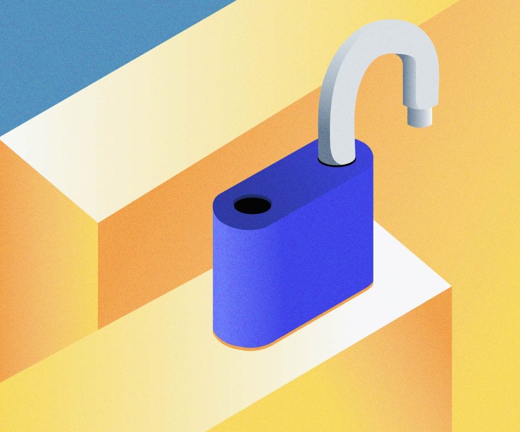 An open lock represents an unsecured business loan in this concept illustration