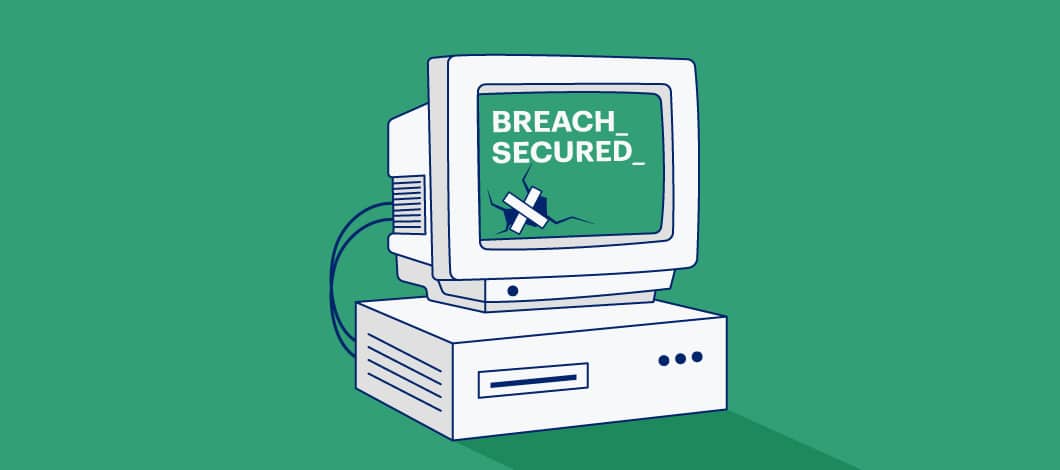 A damaged computer is repaired. The screen says, “Breach Secured.”
