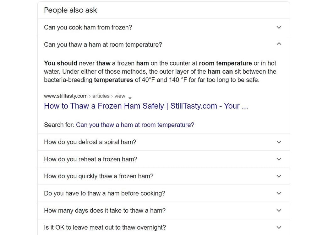 Here’s an example of a featured snippet for a cooking website.