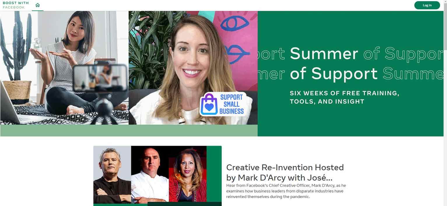Facebook’s ad on LinkedIn with a green and white background and images of 3 women and 2 men, including hosts for the advertised training program.