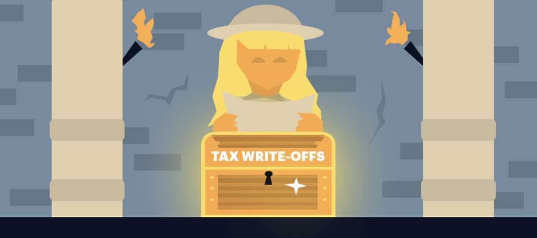 A tomb raider discovers a chest labeled “Tax Write-Offs” in a crypt.