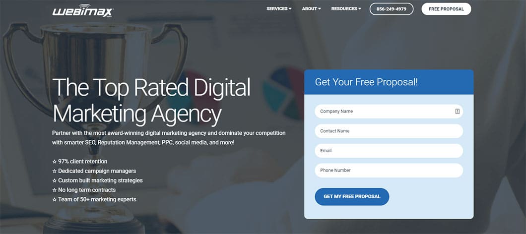 More than 50 marketers work for the online reputation management company WebiMax.