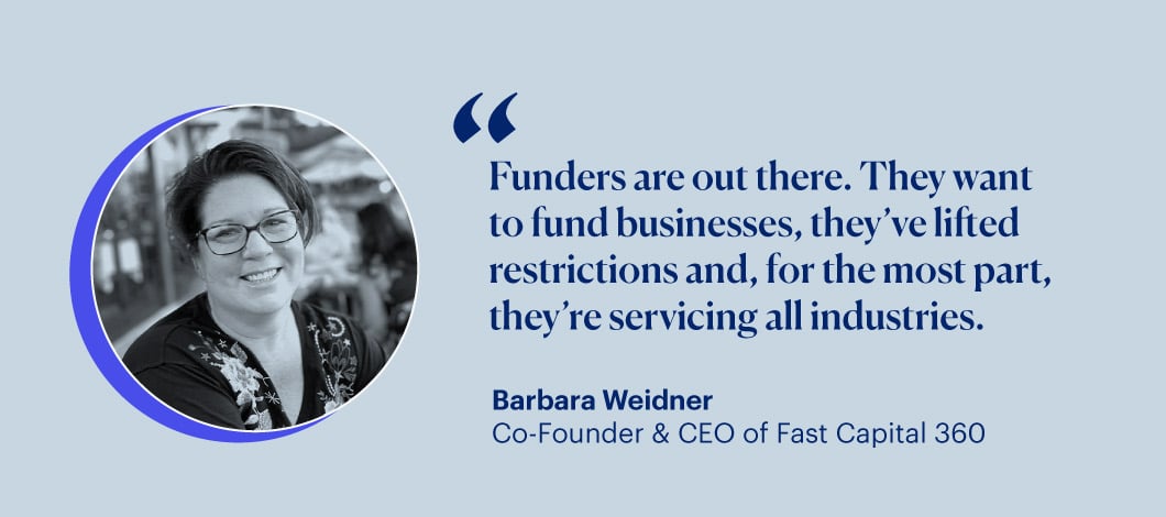 Quote from iBusinessLender’s CEO, Barb Weidneraboud funders now servicing most industries.
