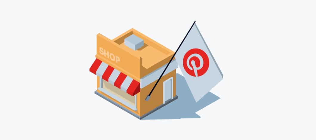 A small shop fies a big flag with the Pinterest logo.
