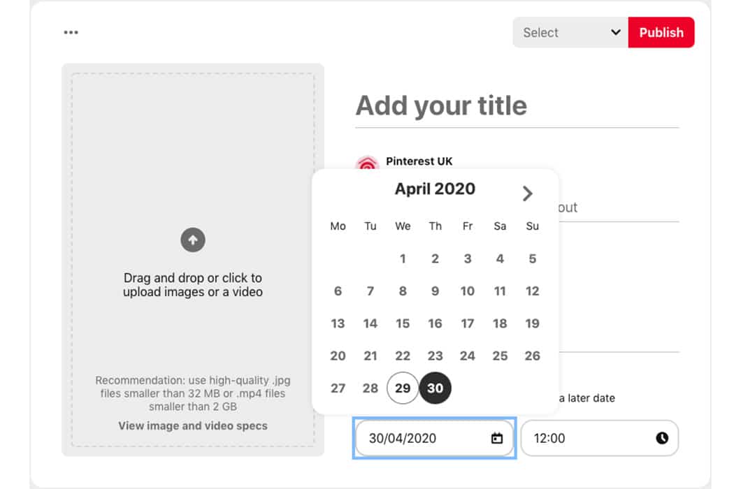 With a business account, you can schedule pins directly on the Pinterest website.