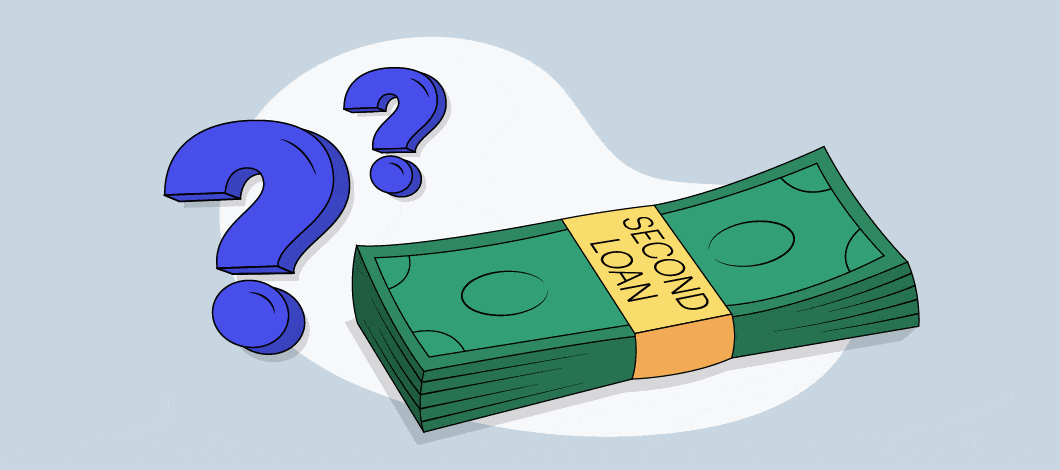 A couple of question marks hover over a stack of cash labeled “Second Loan.”